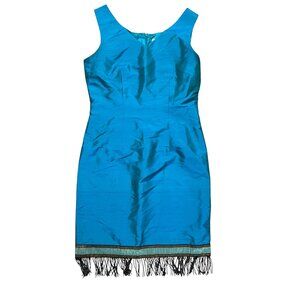 Ice Vintage 90s Blue Silk Beaded Hem Dress Size 4